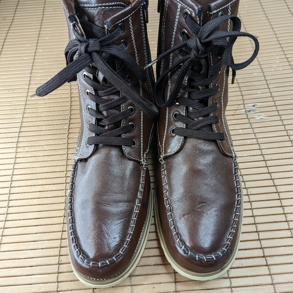 Converse men's sz 11M brown moccasin toe bold white cord stitching leather boots - Picture 2 of 10